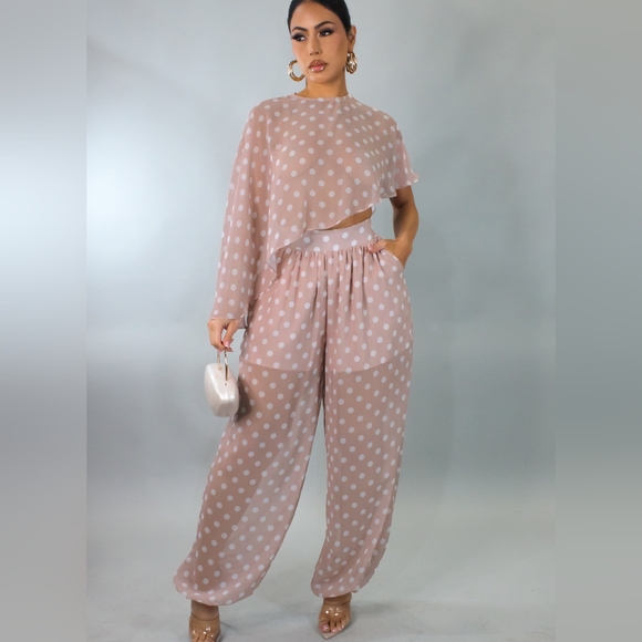 Pants - Sweet on You Polka Dot Pants Set- Pink/White